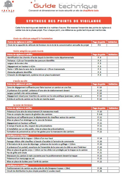 Document "Points de vigilance conception de chaufferie bois - FIBOIS"